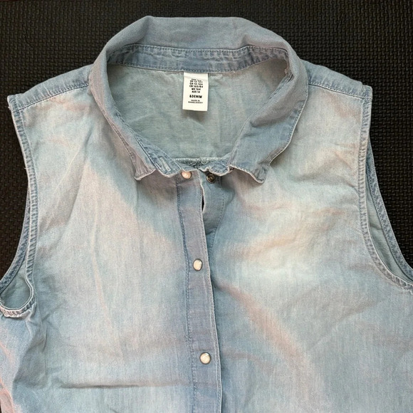 Denim blue Jean Sleeves Shirt front know button up girl size 13/14 Y - Picture 2 of 7